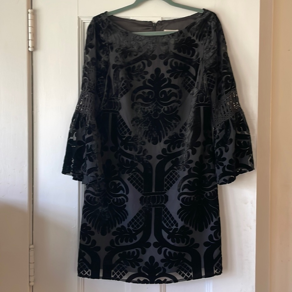 Eliza J Black Fit and Flare Bell Sleeve Dress